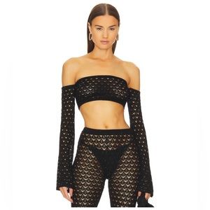 Michael Costello xRevolve Neola off shoulder sequined top in black